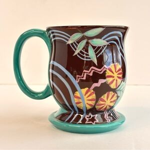 Tracy Porter Vivre Pattern Brown, Teal, Mauve‎ Hand Painted Boho Ceramic Mug